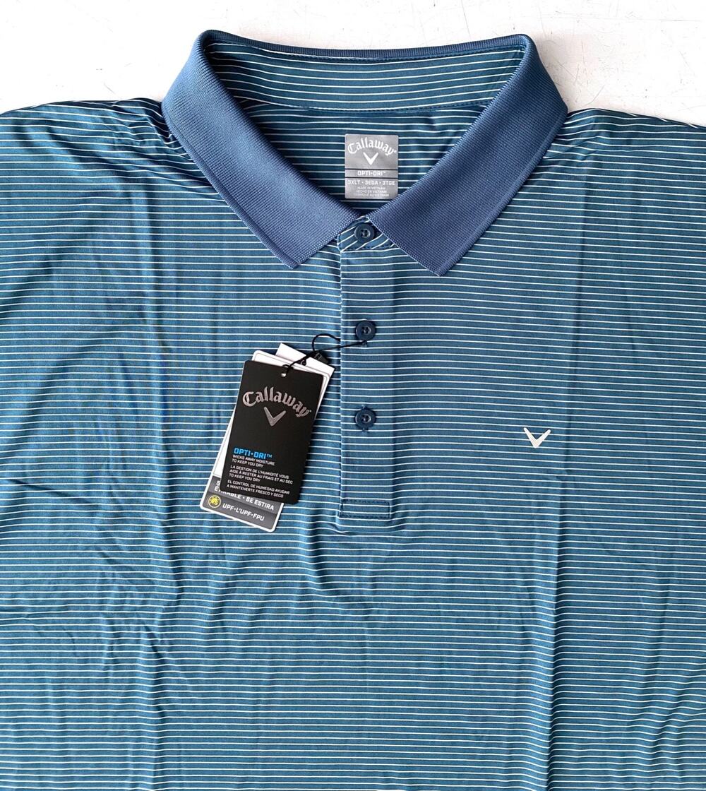 Callaway Polo Shirt Opti-Dri Real Teal & Whte Striped Golf Shirt LT